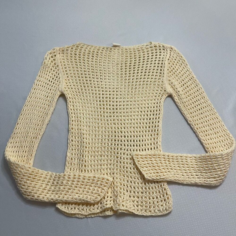 Urban Outfitters Cream Crochet Lattice Open Stitch Cotton Sweater Top Size XS